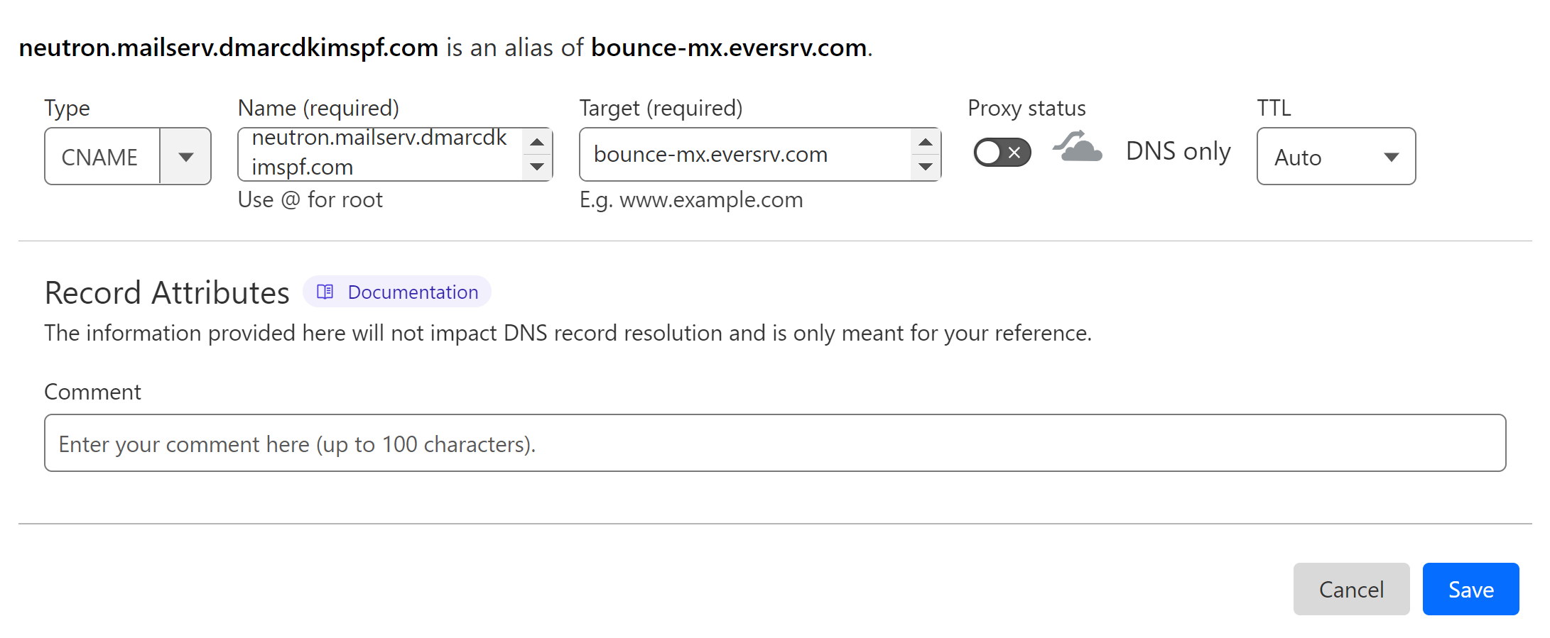 Setup the bounce domain record