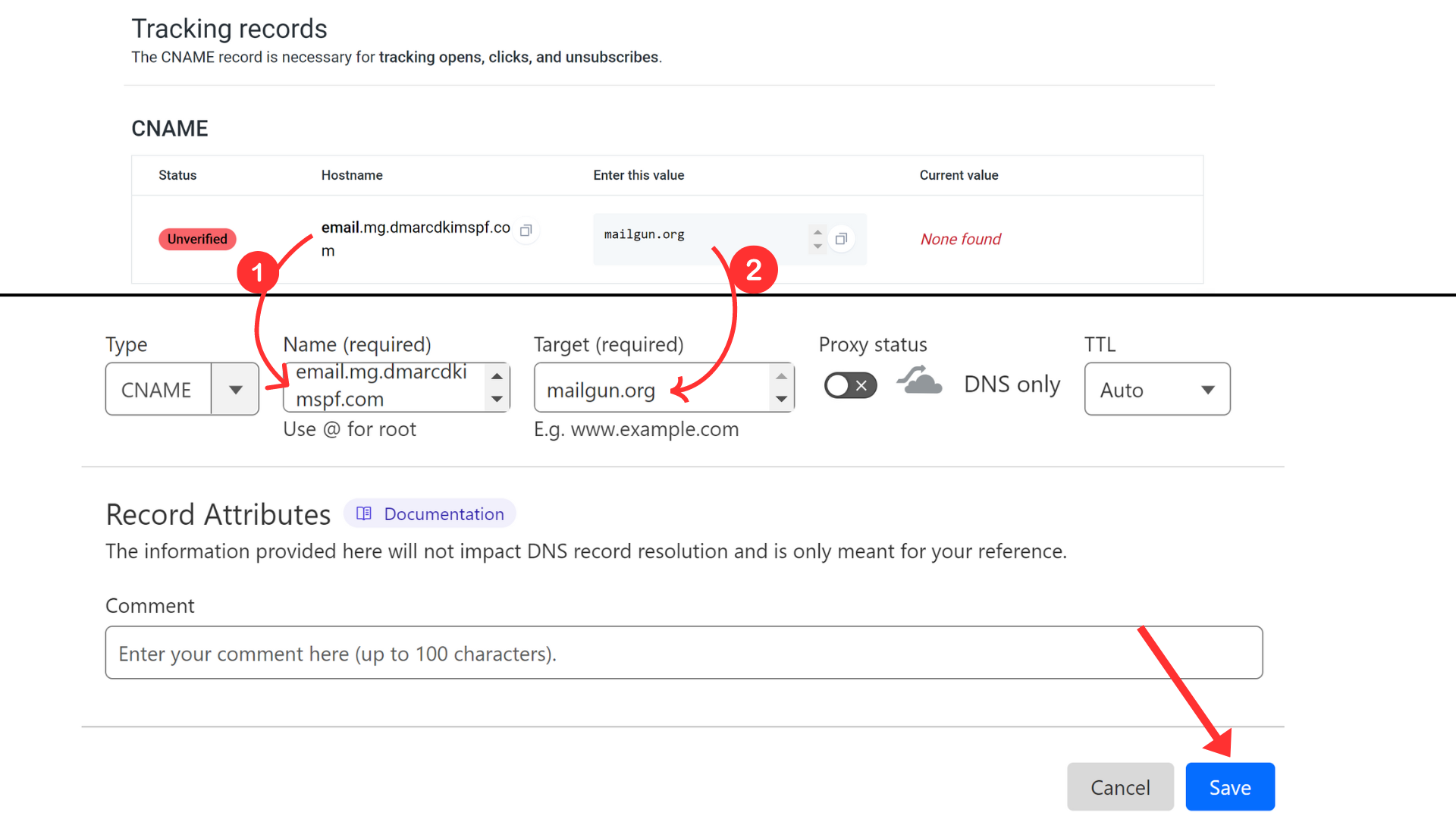 Add CNAME DNS record to the DNS provider 