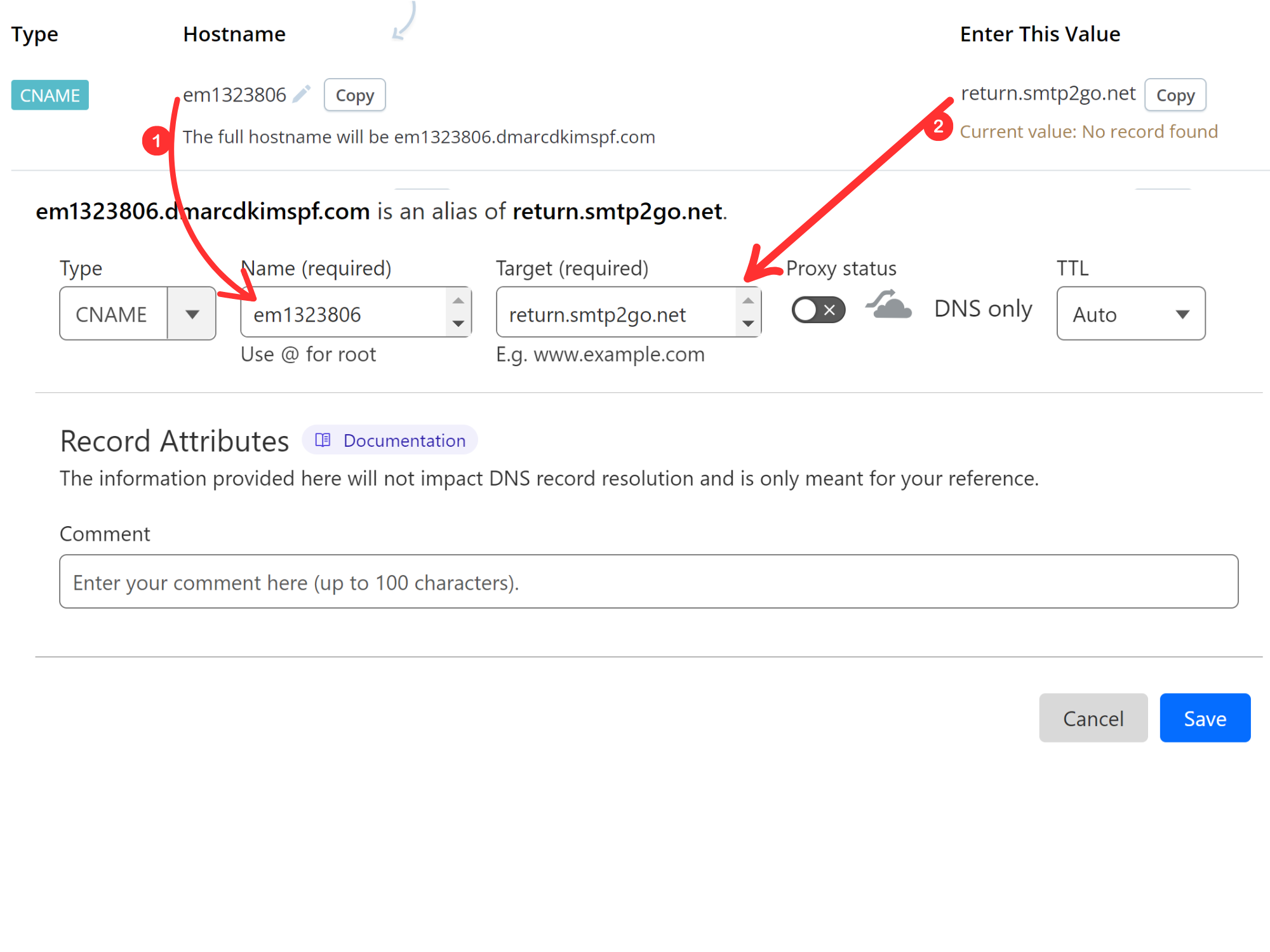 Add the DNS records for verification