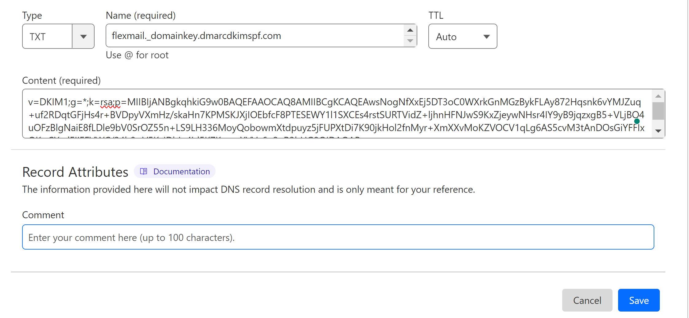 Copy the record name and value, and add to the DNS provider 