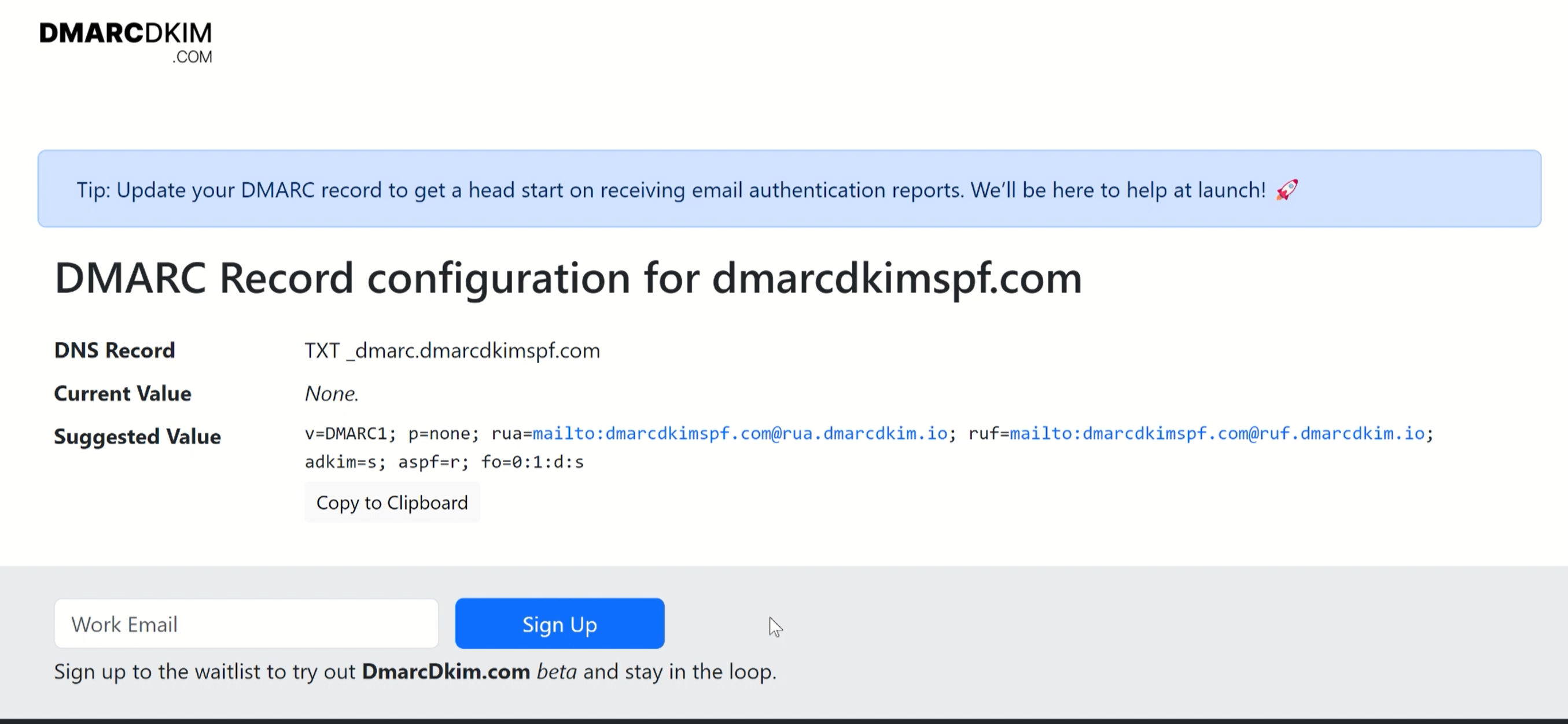 Add the DMARC record to DNS provider 