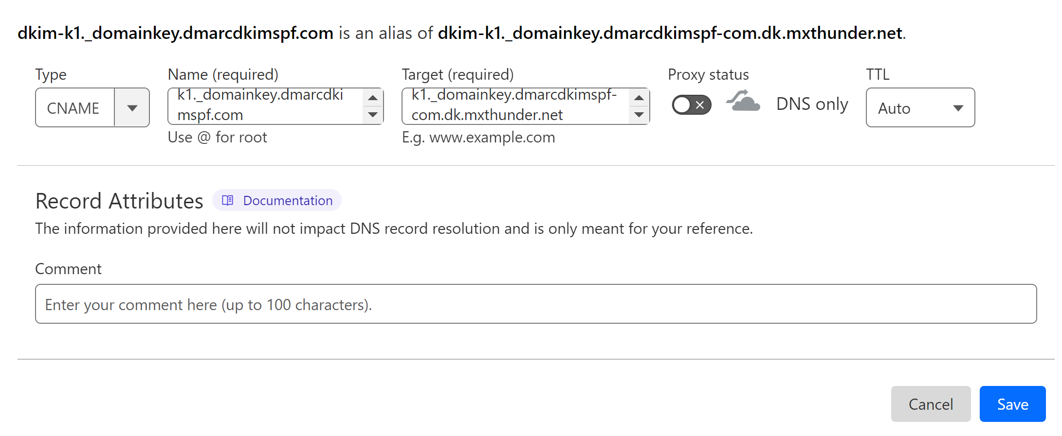 Add the CNAME record to the DNS provider 