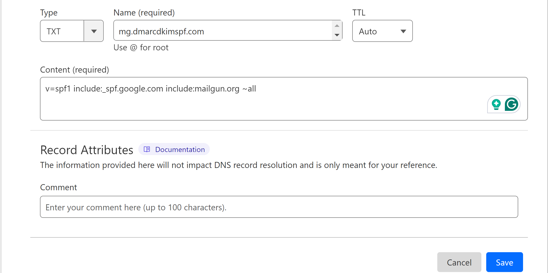 Add the merged SPF value to the DNS provider 