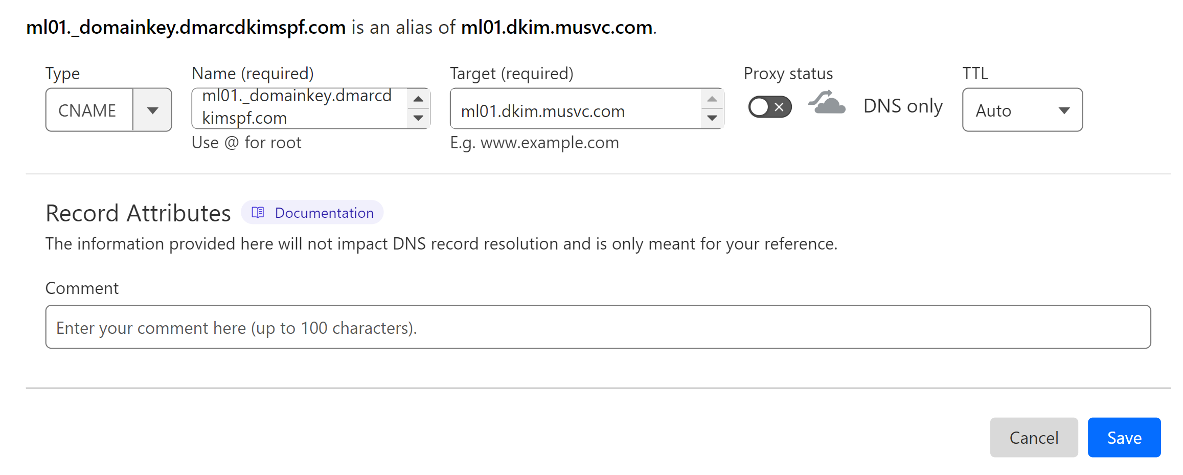 Add the CNAME DKIM record to your DNS dashboard