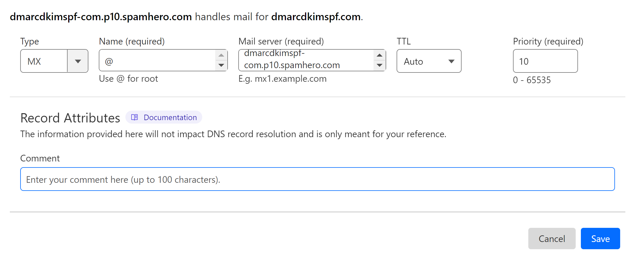 Add the MX records to DNS provider