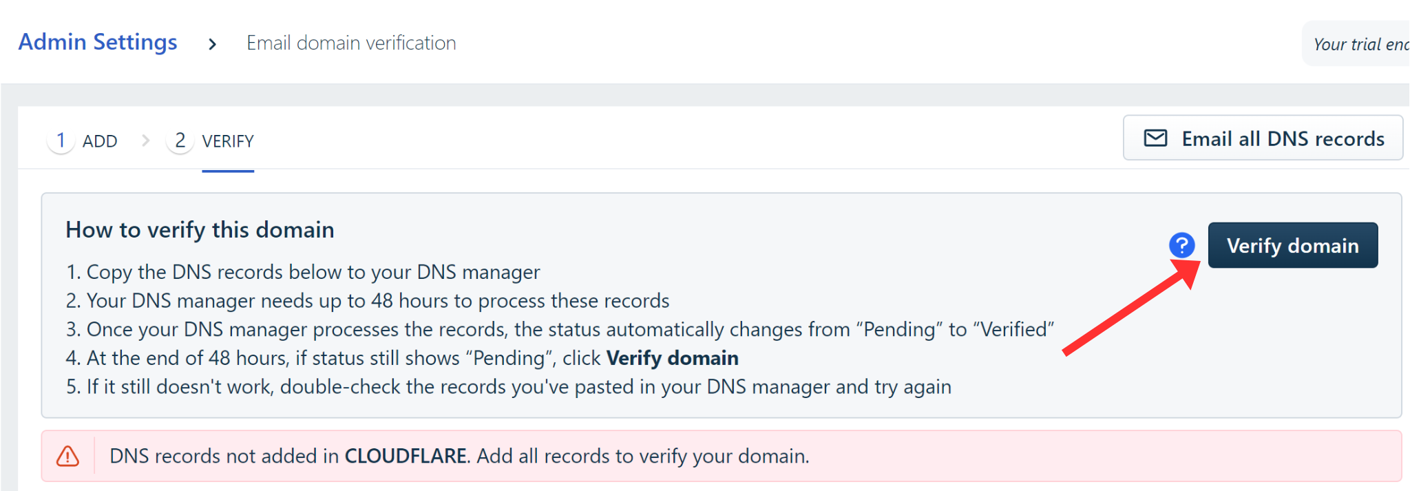 Verify DNS records