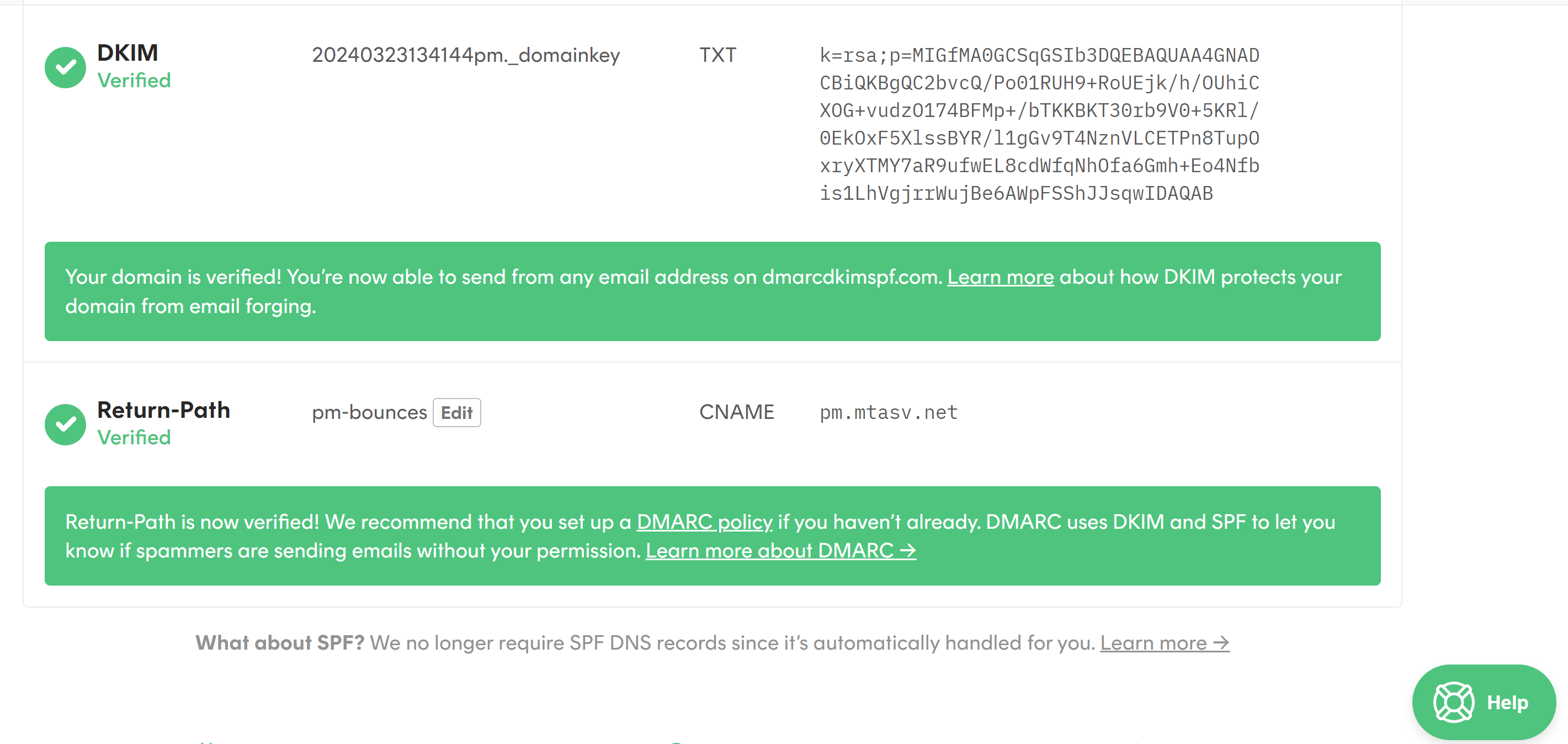 DNS records authenticated successfully 