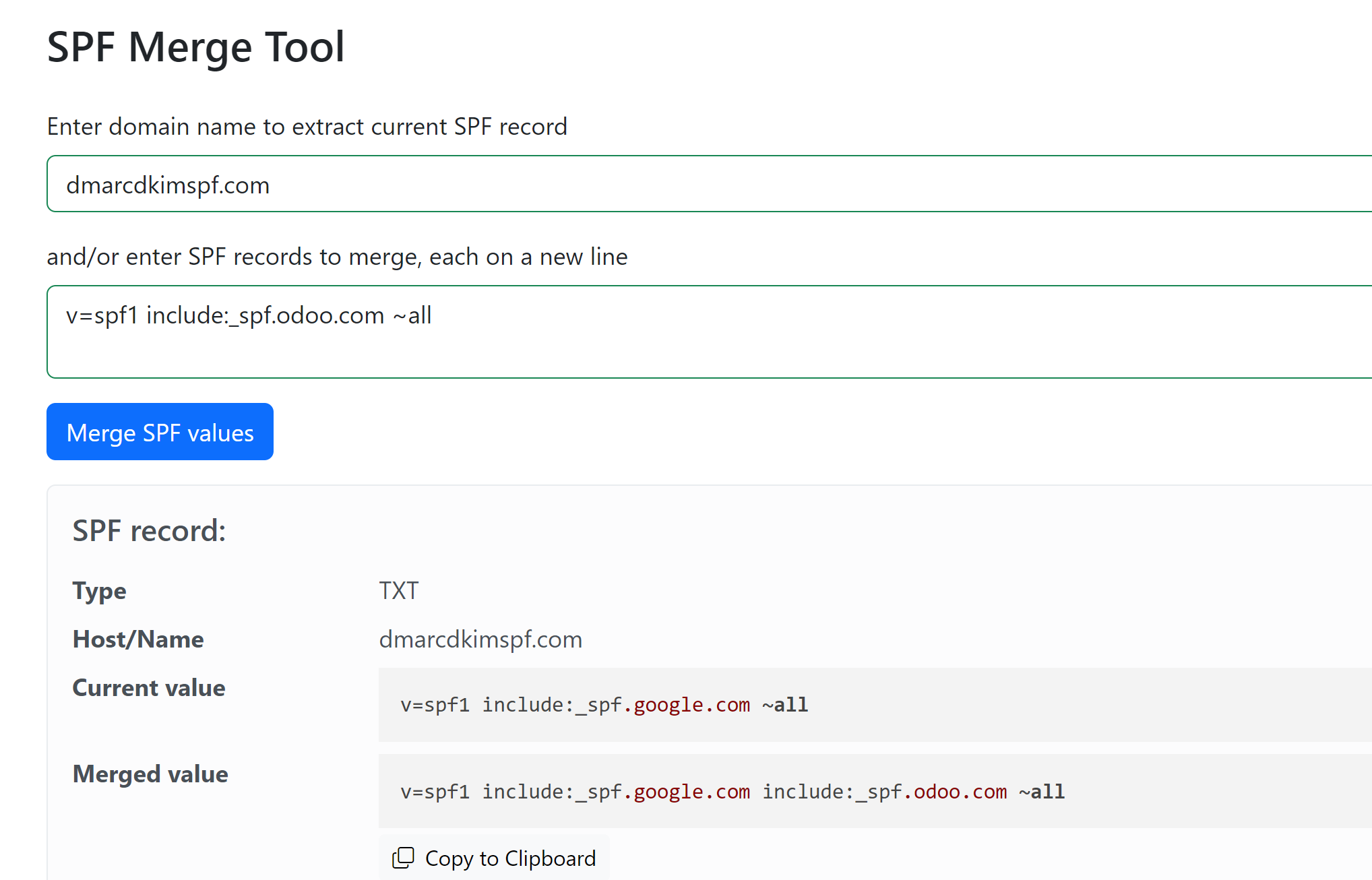 Merge SPF records and add the merged value to the DNS dashboard