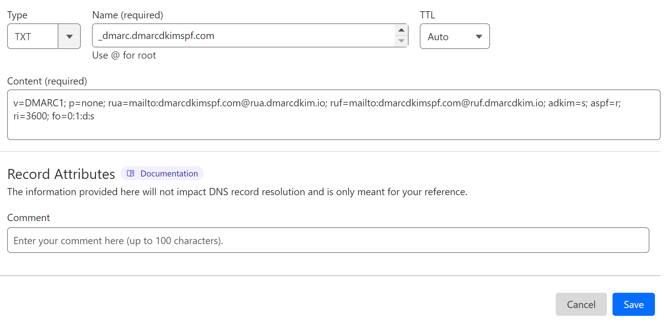 Add the DMARC record to the DNS provider