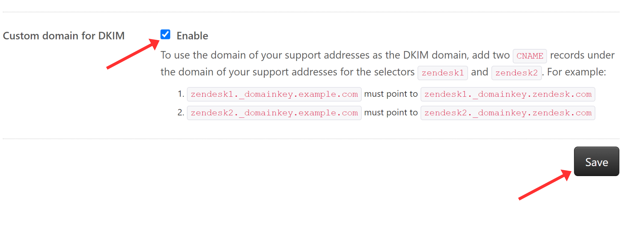 Enable DKIM record and click Save 