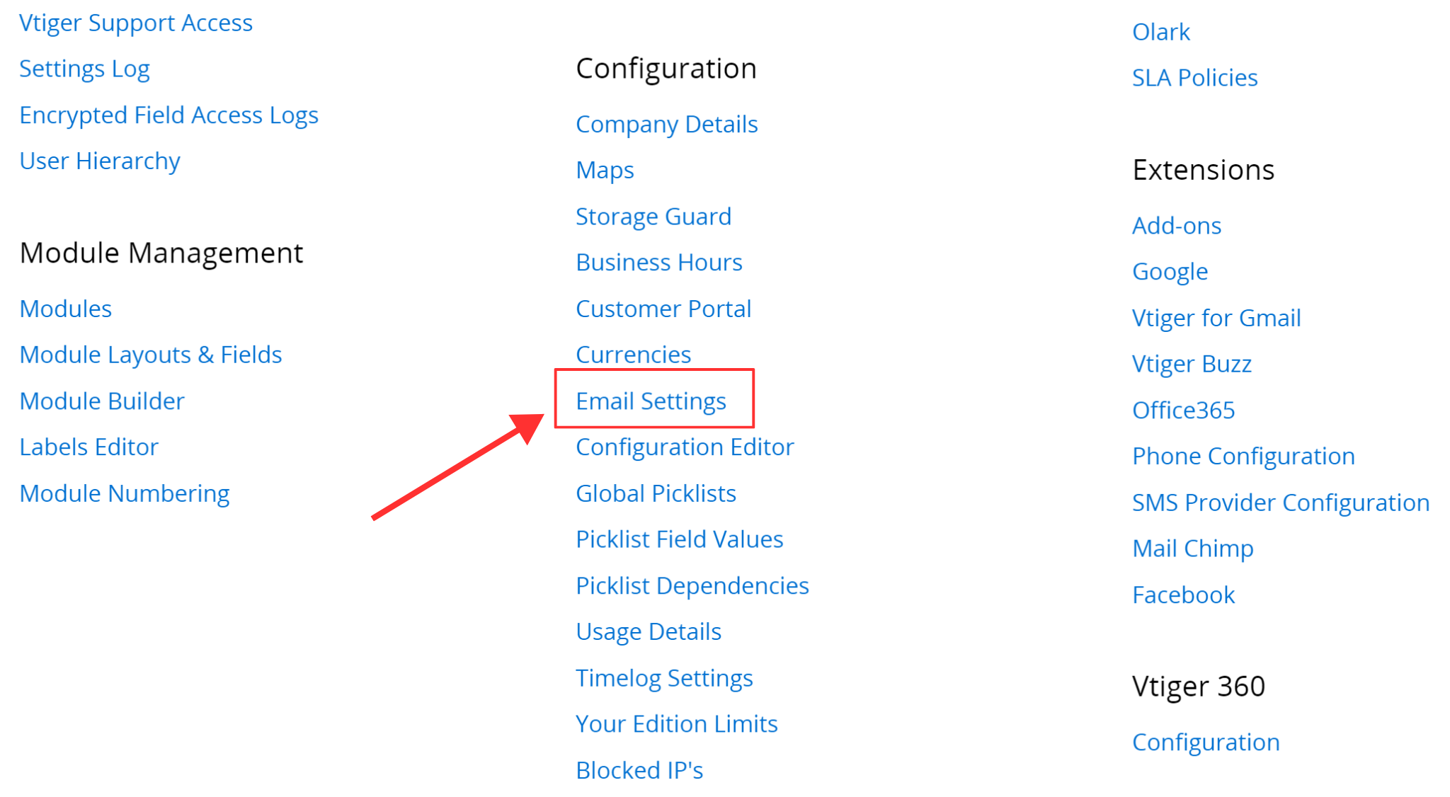 Click Email Settings