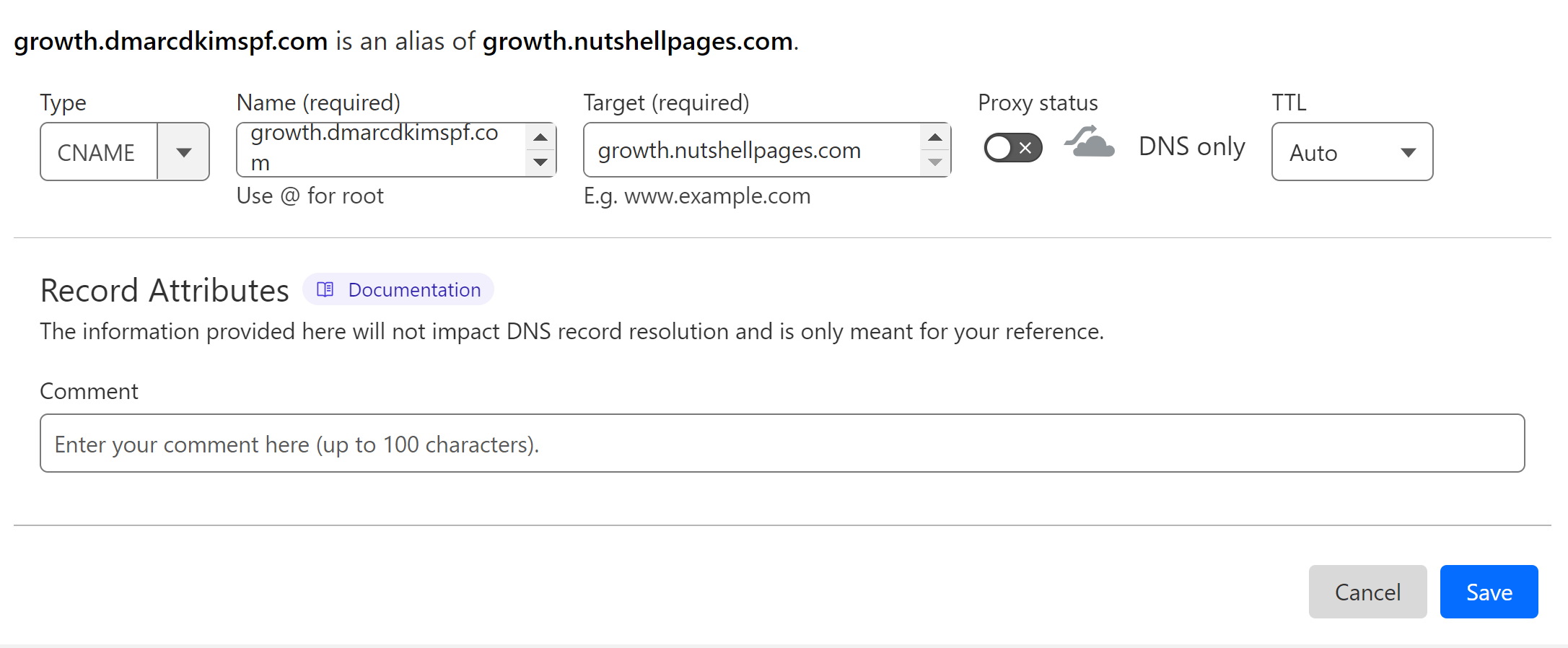 Add the click tracking record to the DNS provider