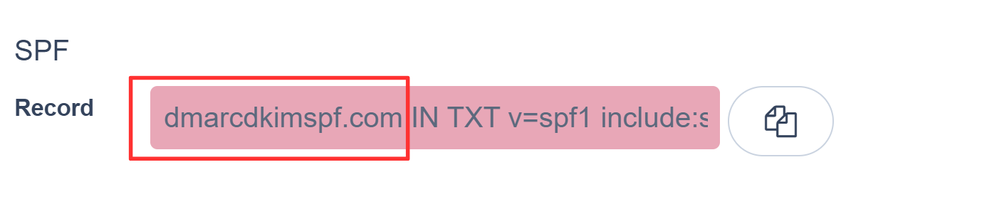 Copy the SPF record name and add to the DNS provider 