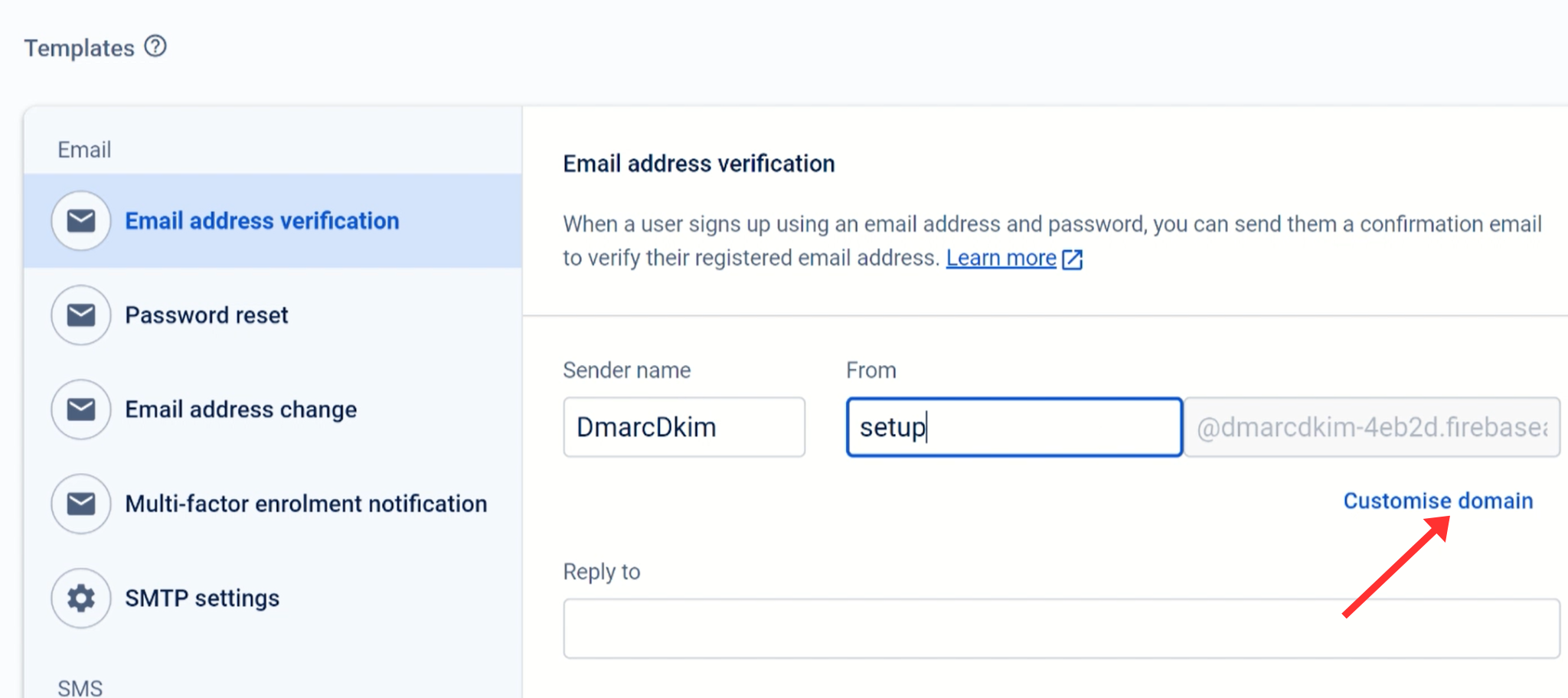 Write your sender name, from address and click Customize domain 