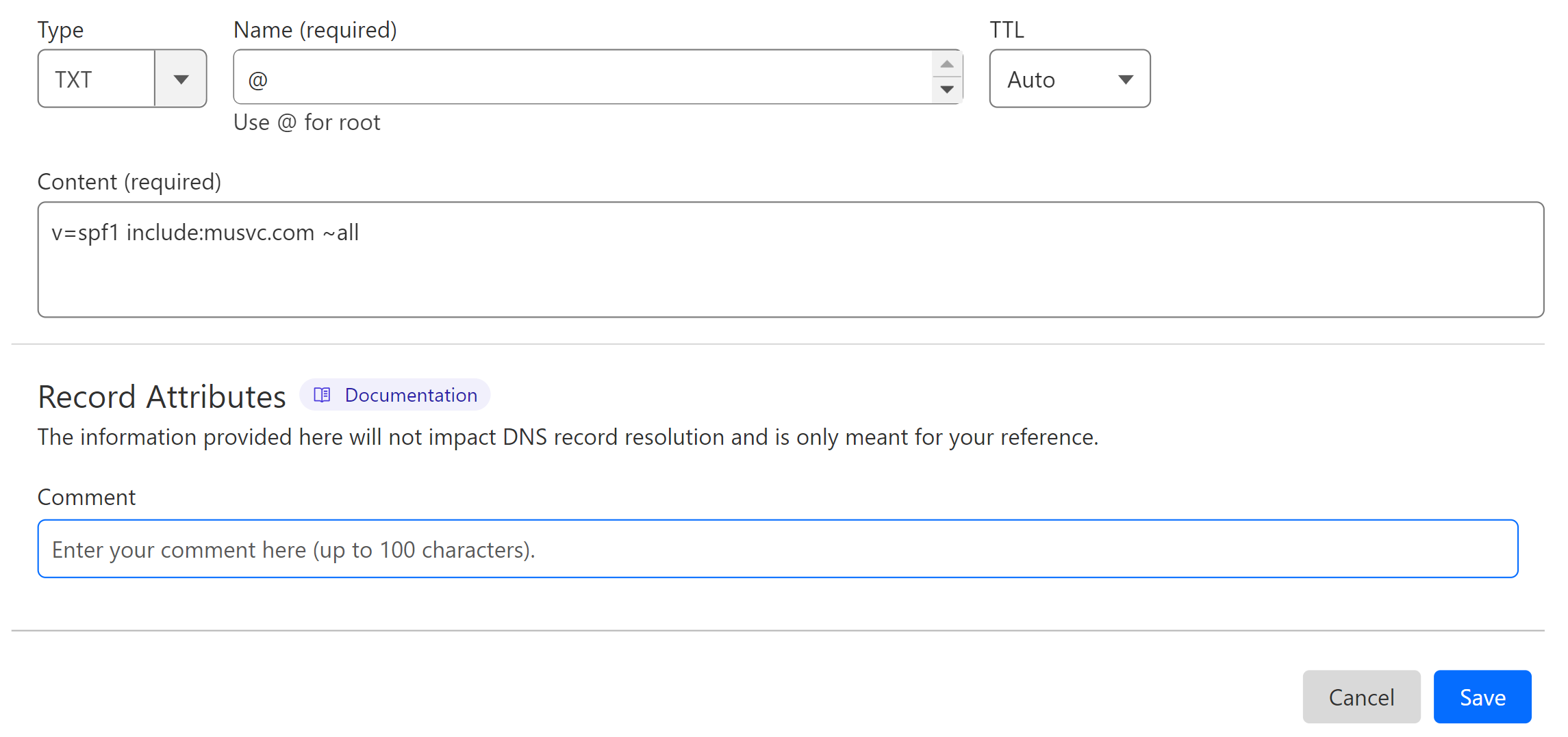 Add the SPF record to the DNS provider 