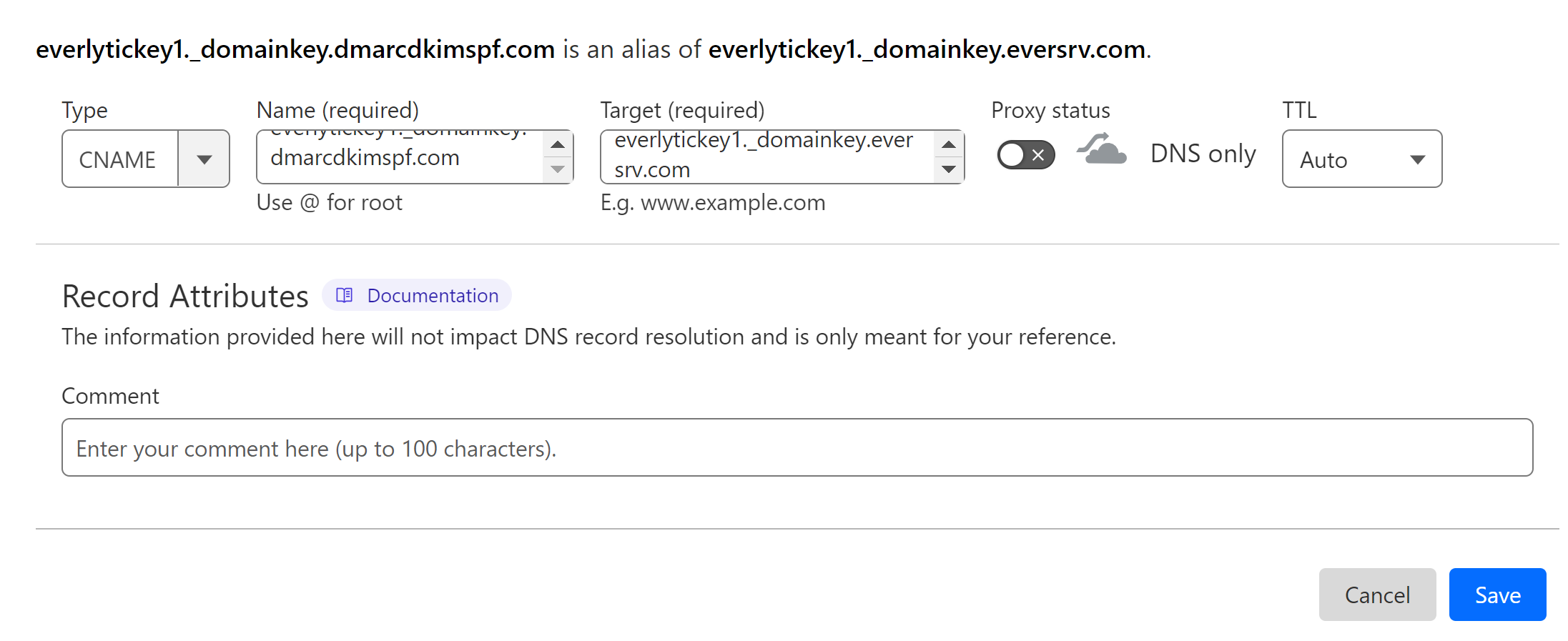 Add the CNAME DKIM record to the DNS dashboard