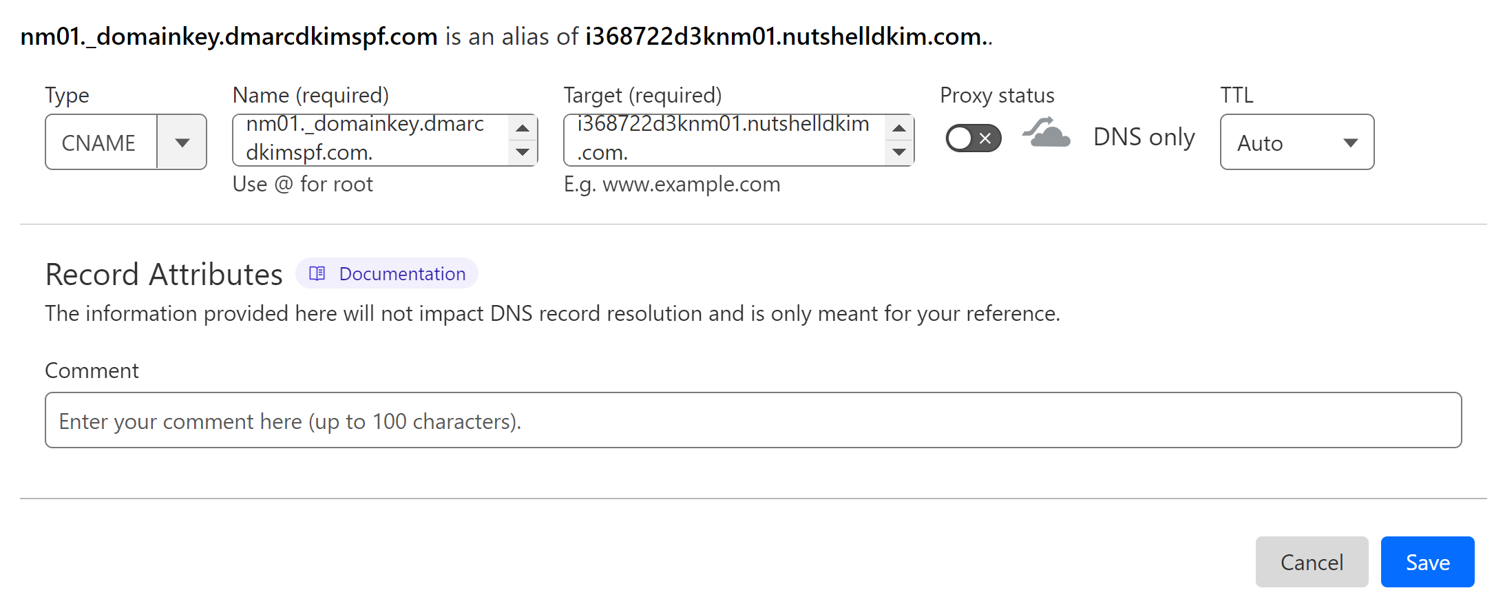 Add DKIM record and value to the DNS dashboard