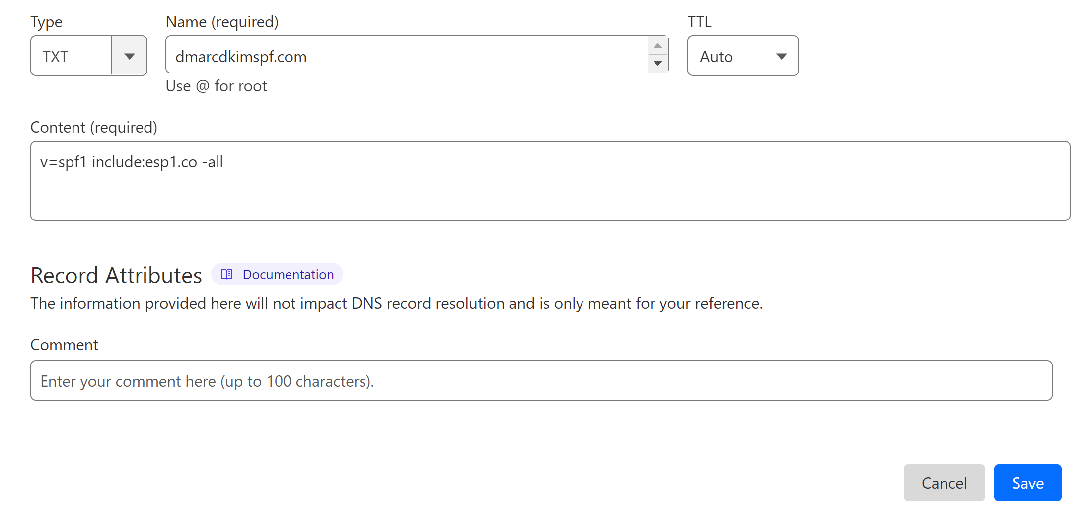 Add the SPF record to the DNS dashboard