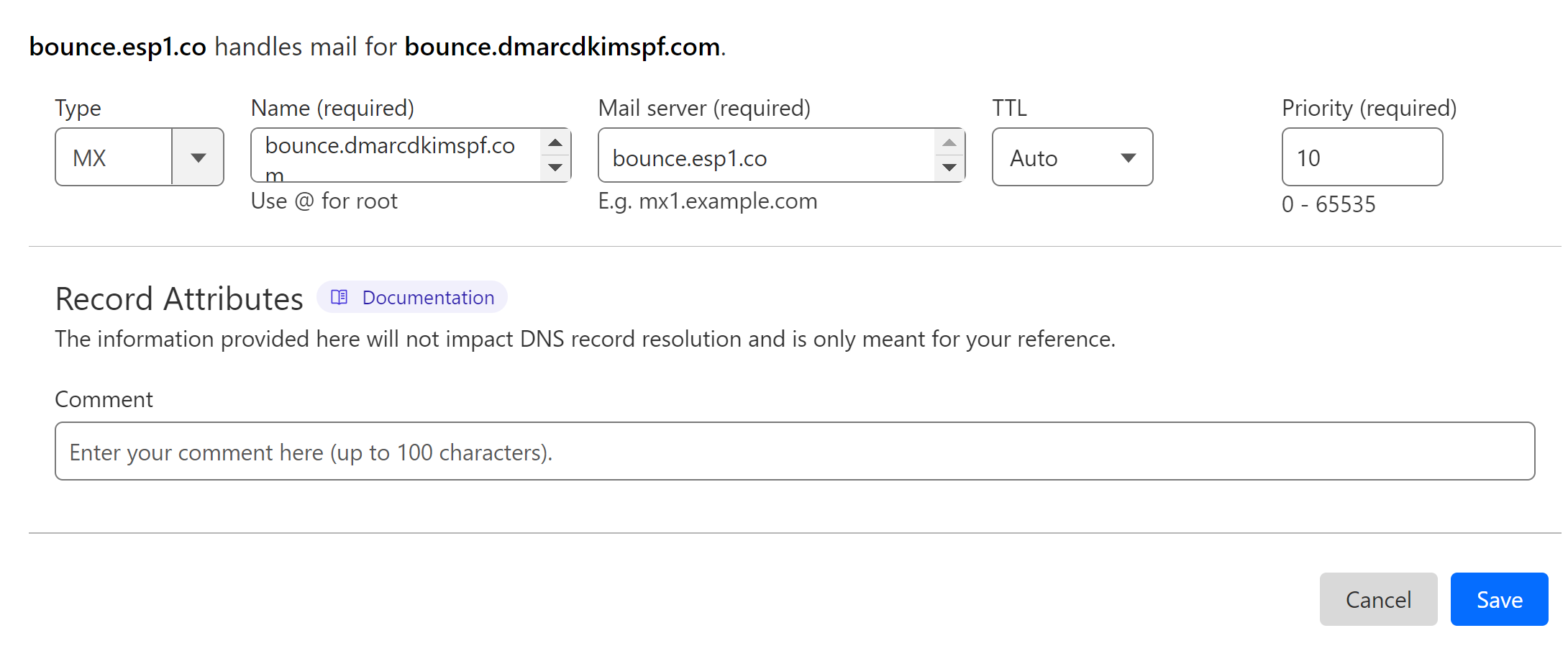 Add the bounce domain record to your DNS provider