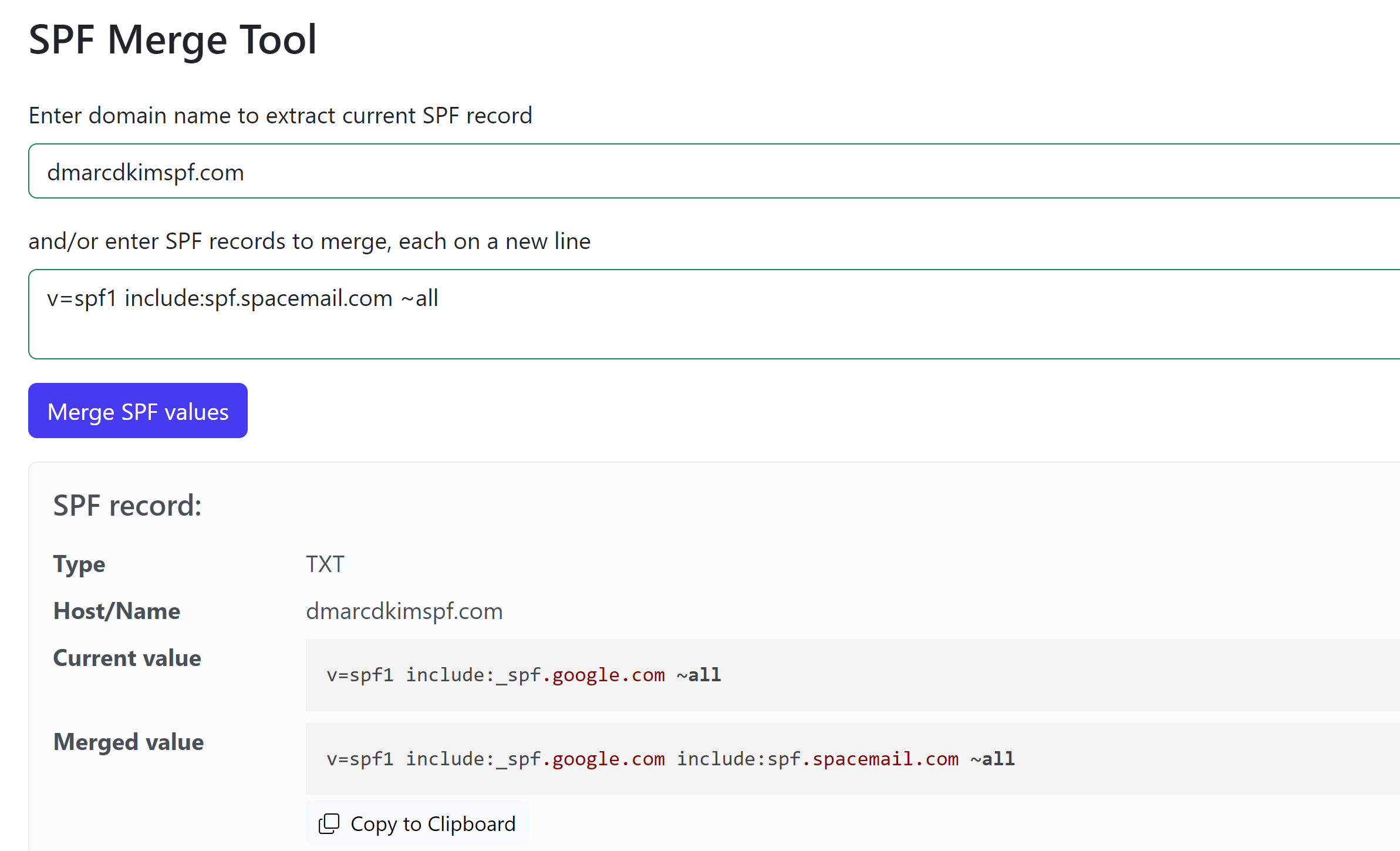 Merge multiple SPF records for validation 