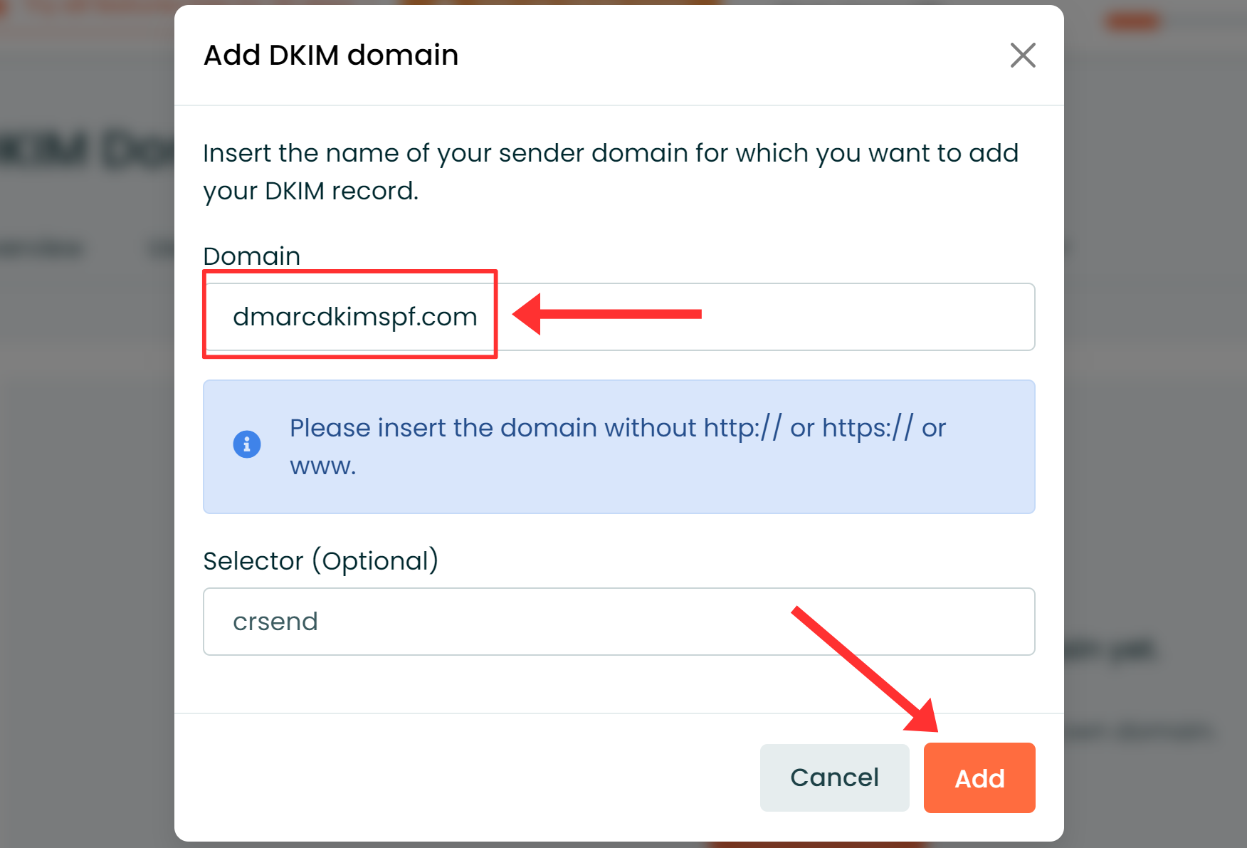 Write your domain name and click Add