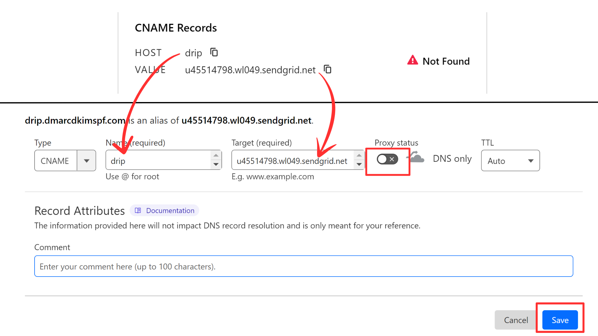 Add the record to the DNS provider 