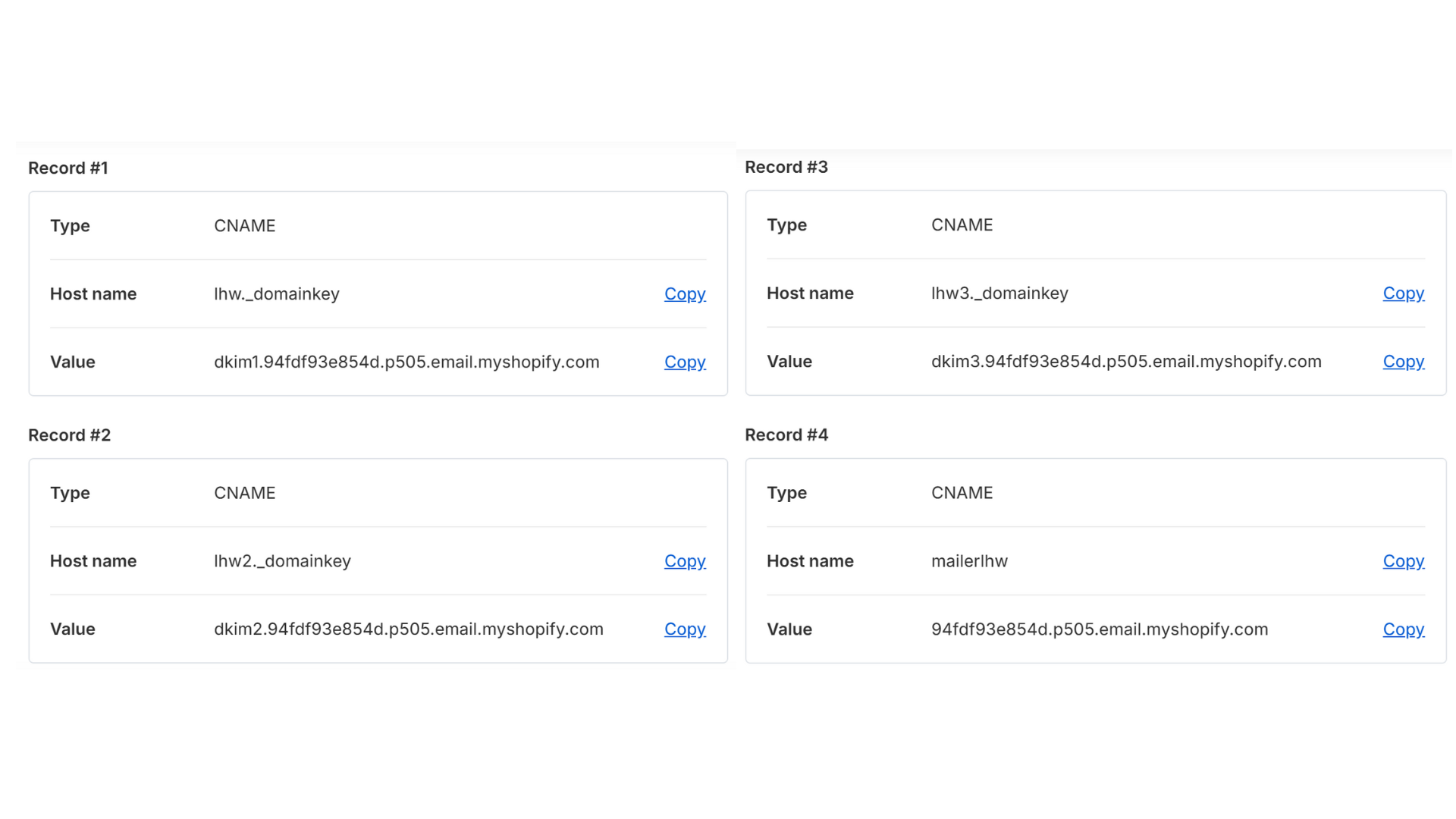 Shopify CNAME records for domain authentication