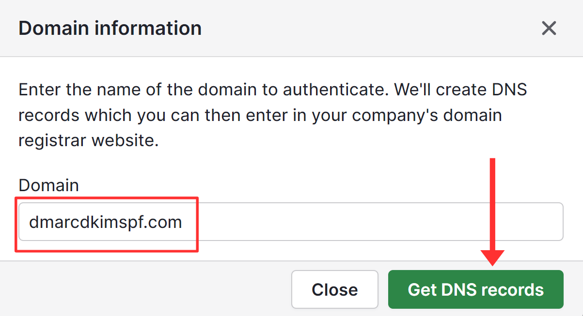 Add your domain and click Get DNS records