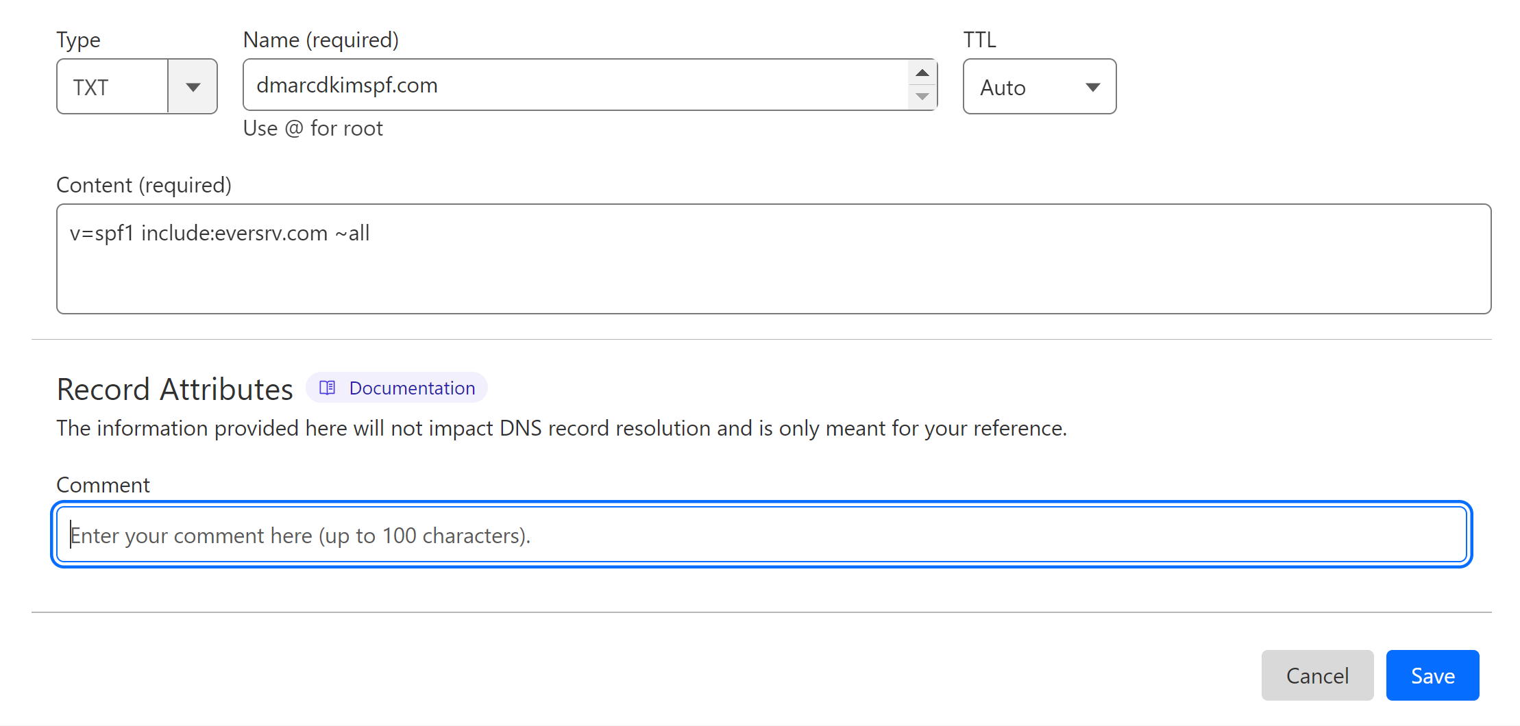 Add the TXT SPF record to your DNS dashboard