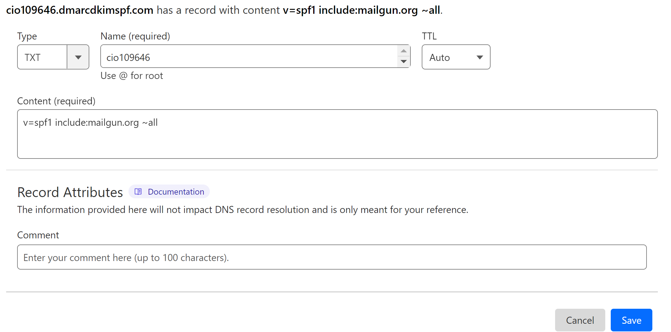 Add the SPF record to the DNS provider