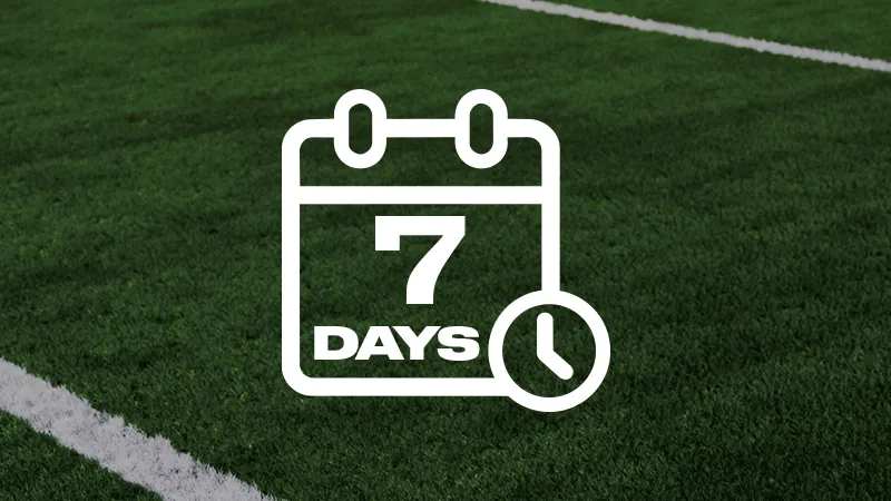 White calendar icon marked “7 Days” over green field turf to reference the Early Access play period.