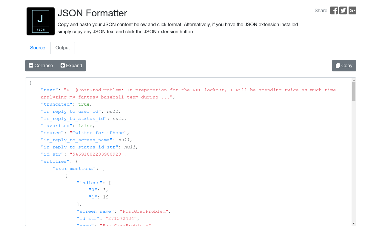 Json formatter extension