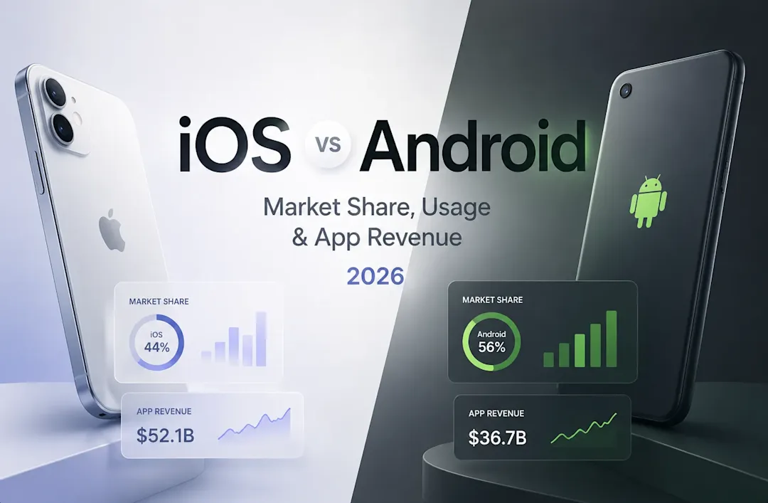 Cover Image for iOS vs Android Market Share, Usage & App Revenue Statistics 2026