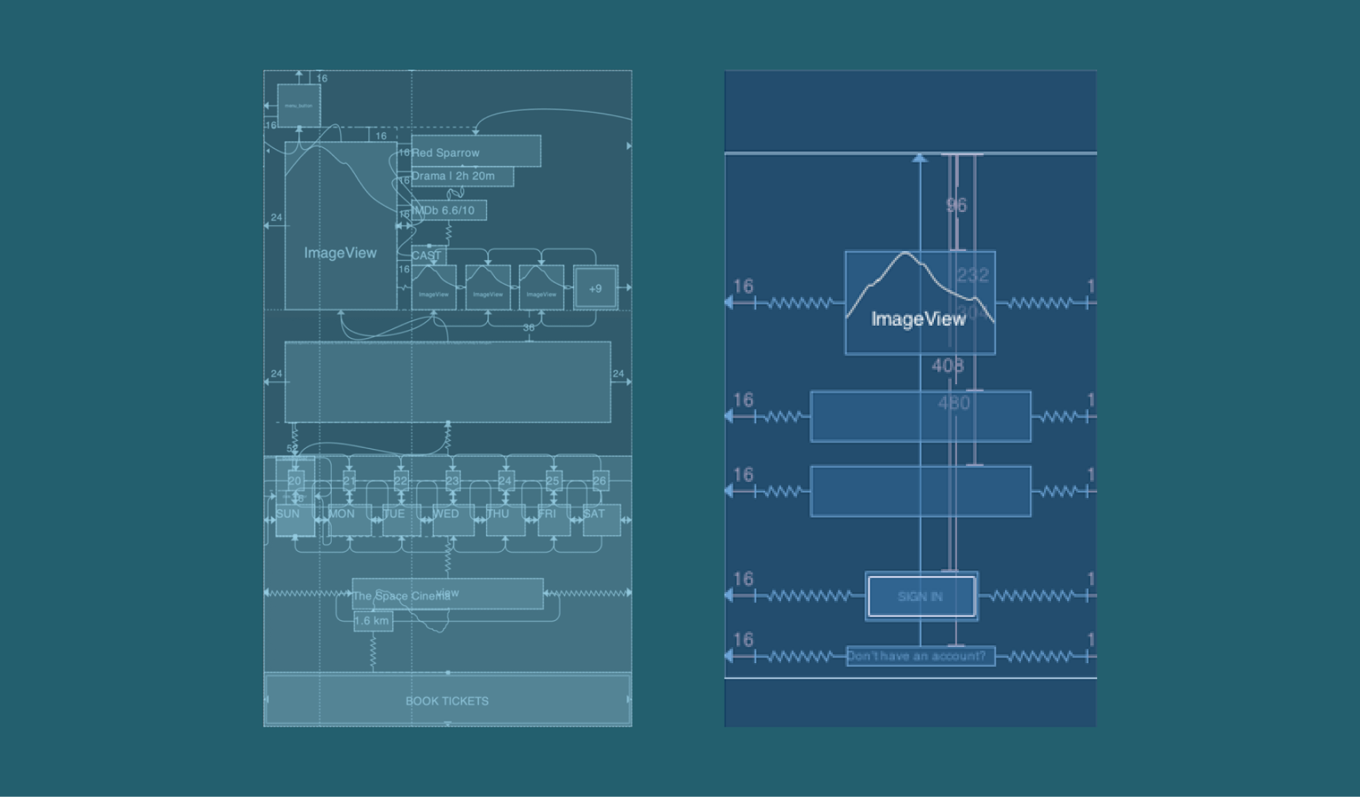  side-by-side comparison of a complex nested layout and a flattened layout