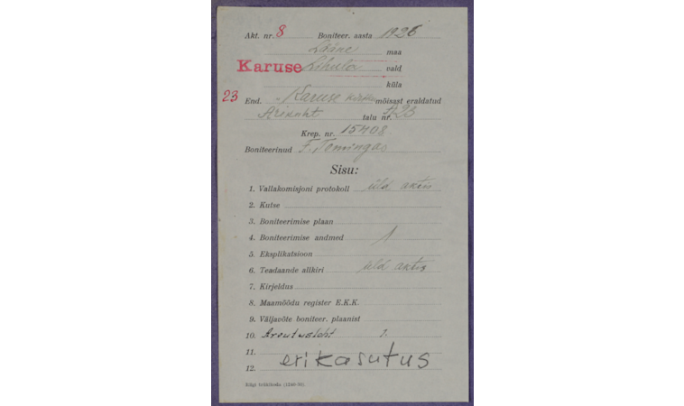 1926-erikasutus1926a ärikoht A23 erikasutuse kohta