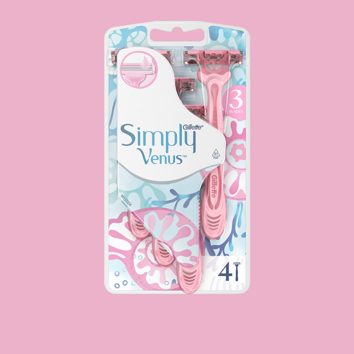 Simply Gillette Venus 3 Basic Disposable Razor - pack with 4 razors