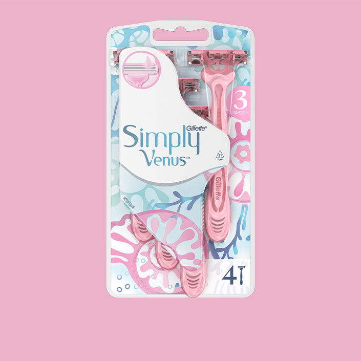 Gillette Venus Simply 3 packaging de 4 rasoirs