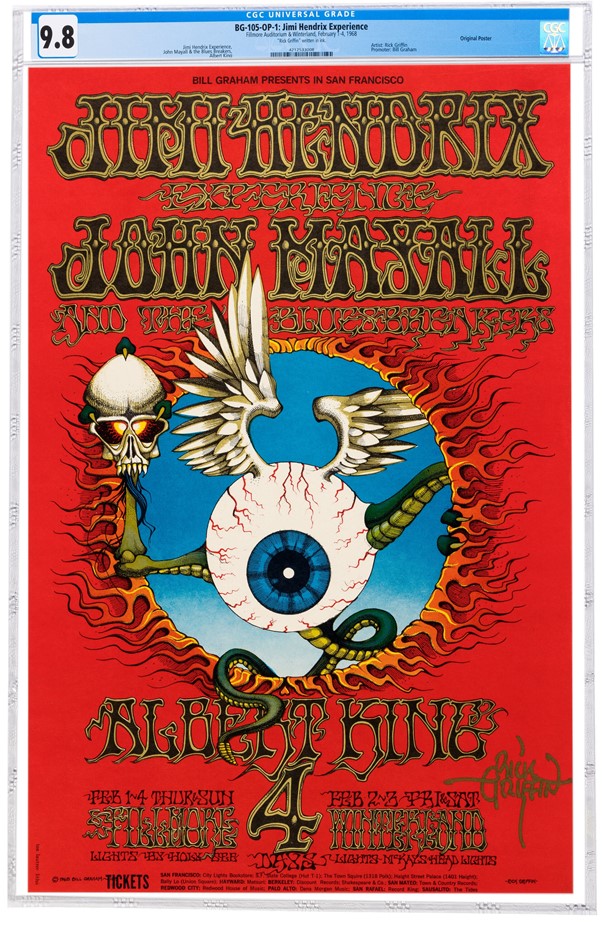 80's THE DEAD Flying Eyeball ポスター CGC-graded Jimi Hendrix 'Flying Eyeball' Poster Sells for Record