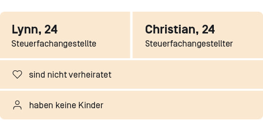 Lynn und Christian, beide 24 Jahre alt, beide Steuerfachangestellte, nicht verheiratet, keine Kinder.