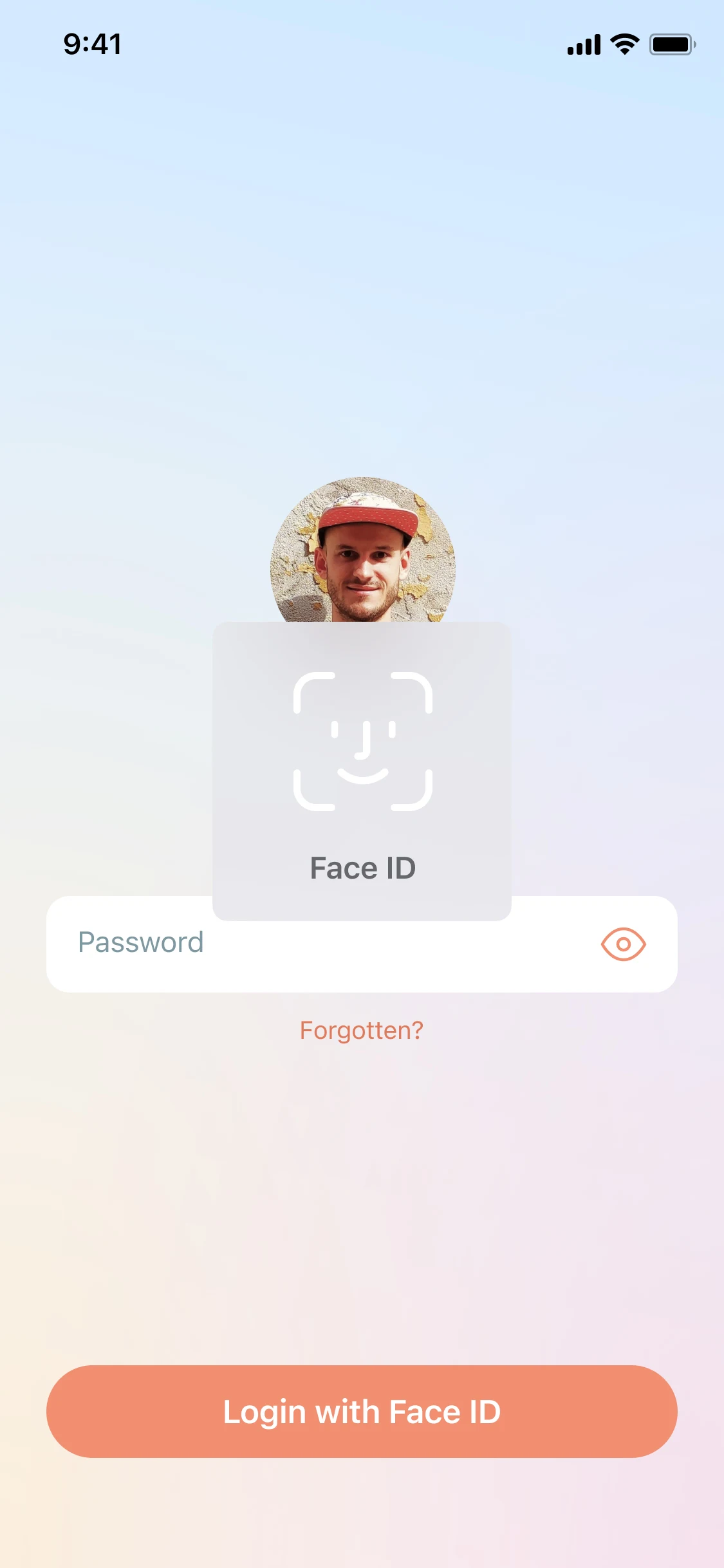 App screenshot of face-id login