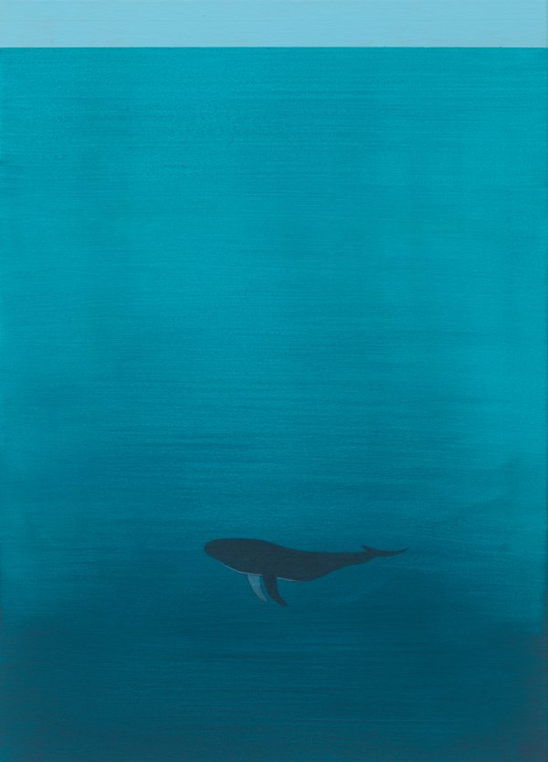 Turquoise painting with a wale swimming in the sea