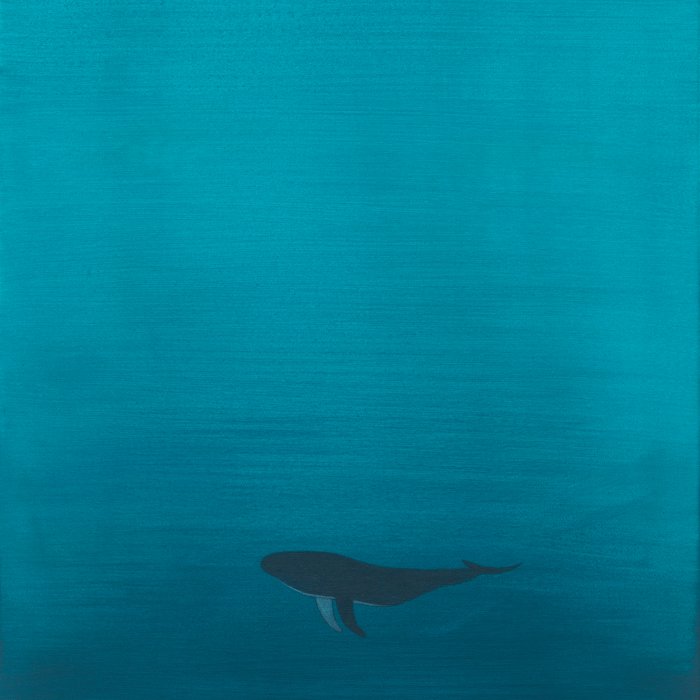 Turquoise painting with a wale swimming in the sea