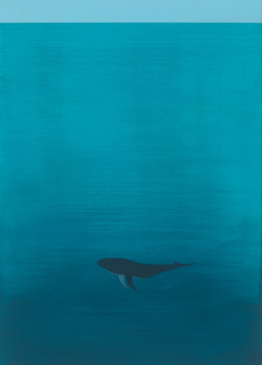 Turquoise painting with a wale swimming in the sea