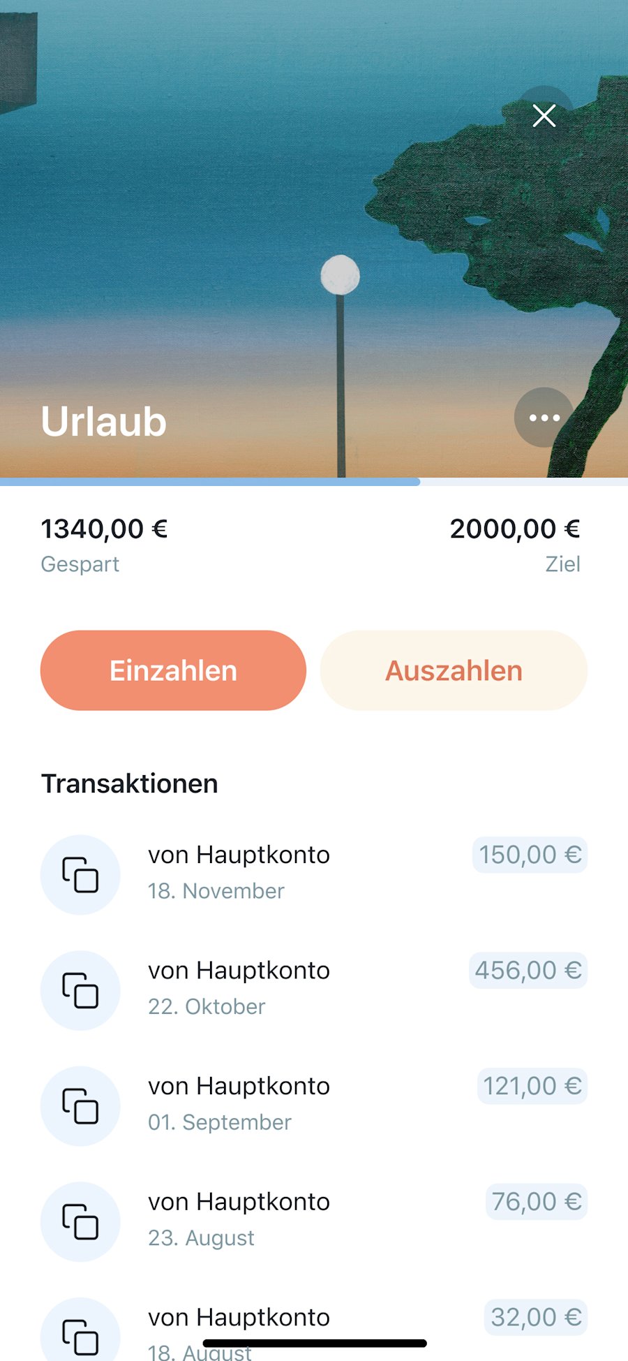 Pocket-Detailansicht mit vergangen Überweisungen