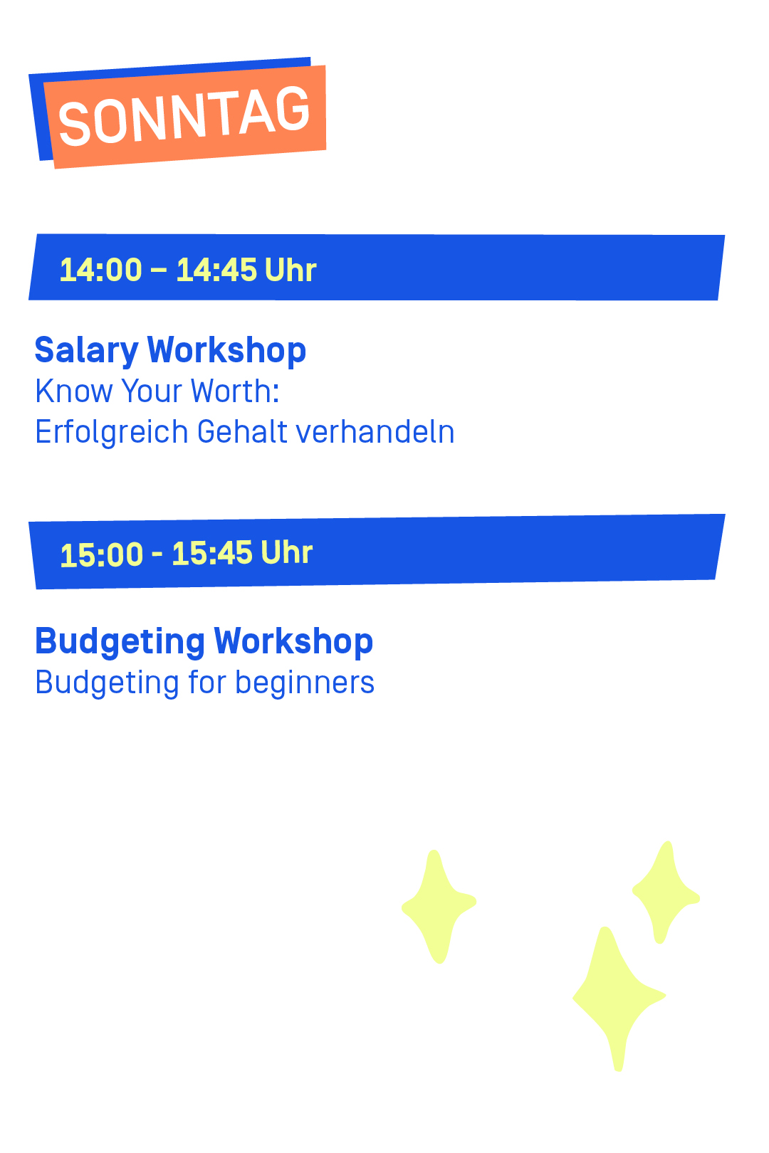 Zu sehen ist das Workshop-Programm am Sonntag.