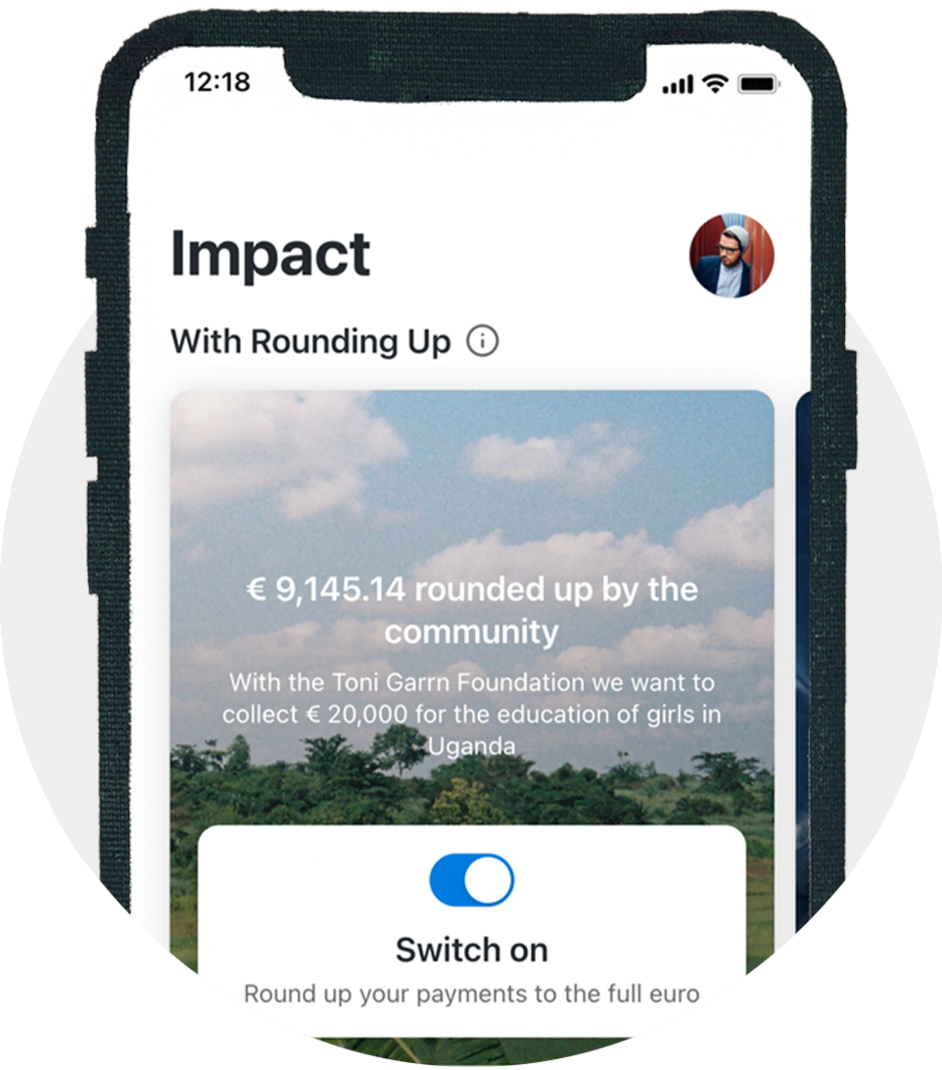 A screenshot of the Rounding Up feature in the Tomorrow app.