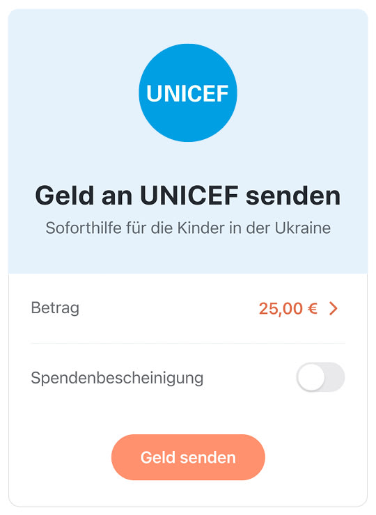 Ein Vorschaubild wie das Spenden-Feature in der Tomorrow App aussieht.
