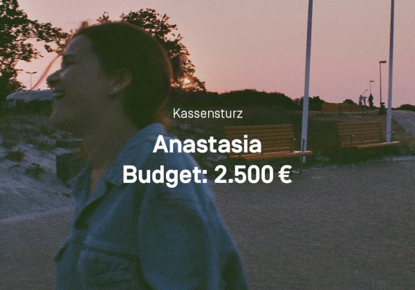 Ein Bild von Anastasia, seitlich zu sehen. Darauf zu lesen ist, dass sie ein monatliches Budget von 2.500 Euro hat. 