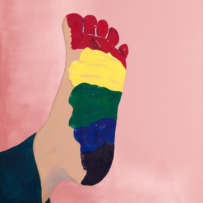 A barefoot painted with rainbow color