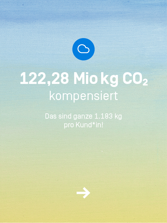Ihr habt insgesamt 122,28 Mio  Kilogramm CO2 kompensiert. Das sind durchschnittlich 1183kg pro Kund*in.
